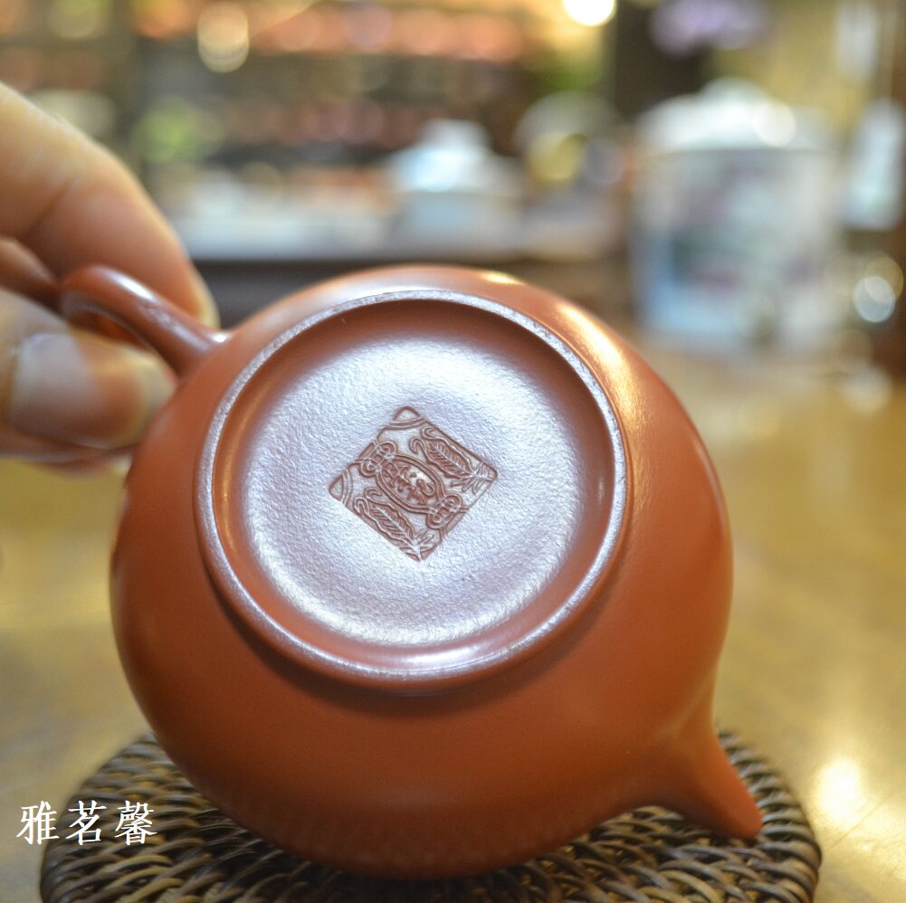 荣记池松潮州手拉壶手工朱泥壶大红红袍120cc鱼翁茶壶