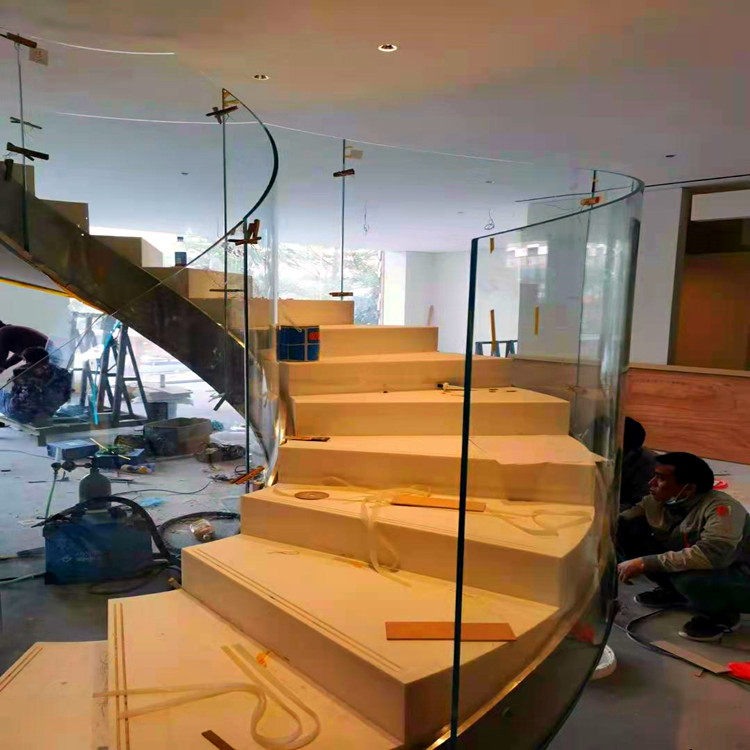 厂家定制旋转楼梯玻璃弧形栏杆扶手弧度室外钢化玻璃