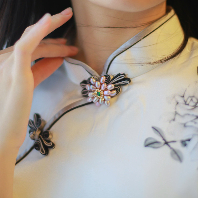 原创设计天然珍珠手工镶嵌外套针织胸针旗袍胸针