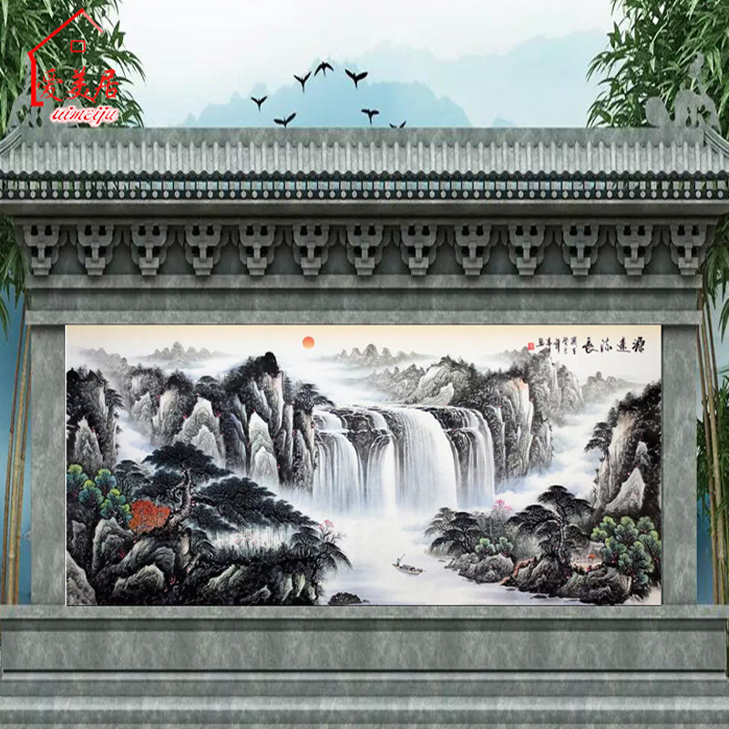 室外庭院迎宾影壁入户瓷砖背景墙客厅定制农村瓷砖背景墙