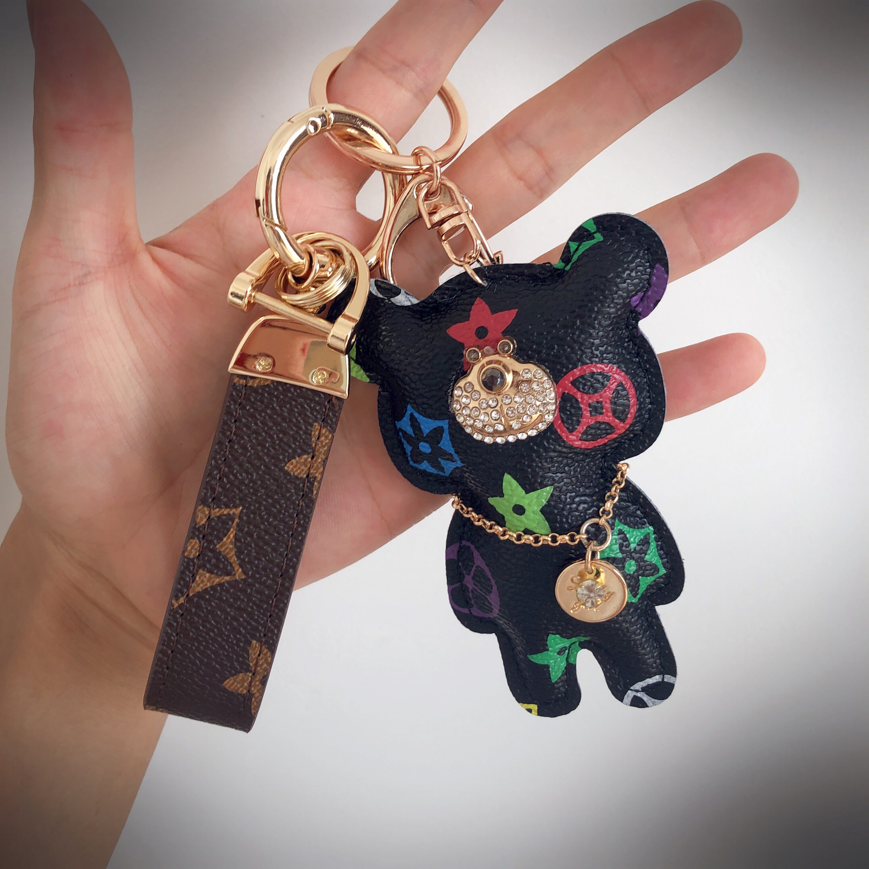 钥匙扣欧美潮流个性小熊皮质创意汽车钥匙钥匙包包包钥匙扣