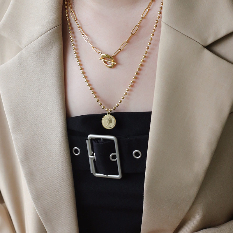 双层套链锁链ot女王圆珠秋冬毛衣项链长链项链