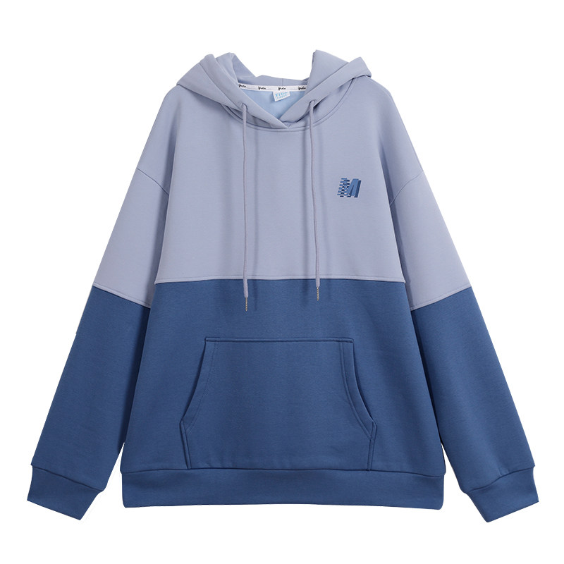 宜搭可爱风粉色加绒卫衣女2021新款春季宽松百搭学生套头连帽长袖