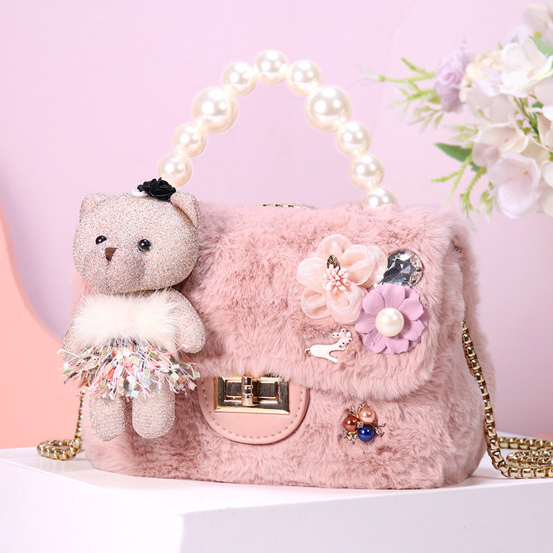 包包儿童包包女女童新款10岁女孩少女可爱毛毛斜挎包