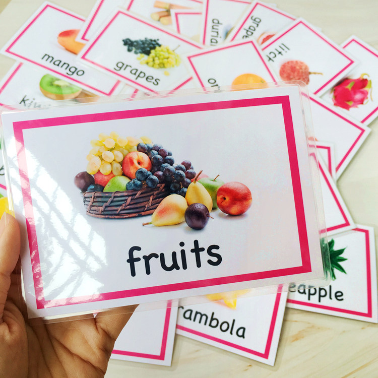 英语卡片塑封防水闪卡实物水果果图28张儿童早教闪卡