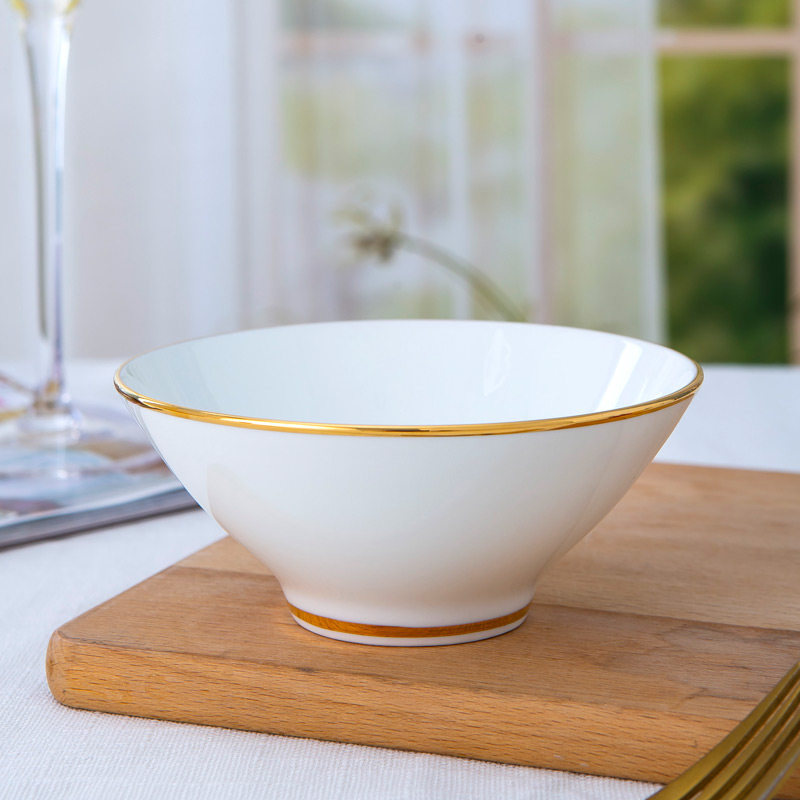 尚韵景德镇陶瓷碗家用骨瓷简约中式吃饭碗新款手绘金边斗笠碗