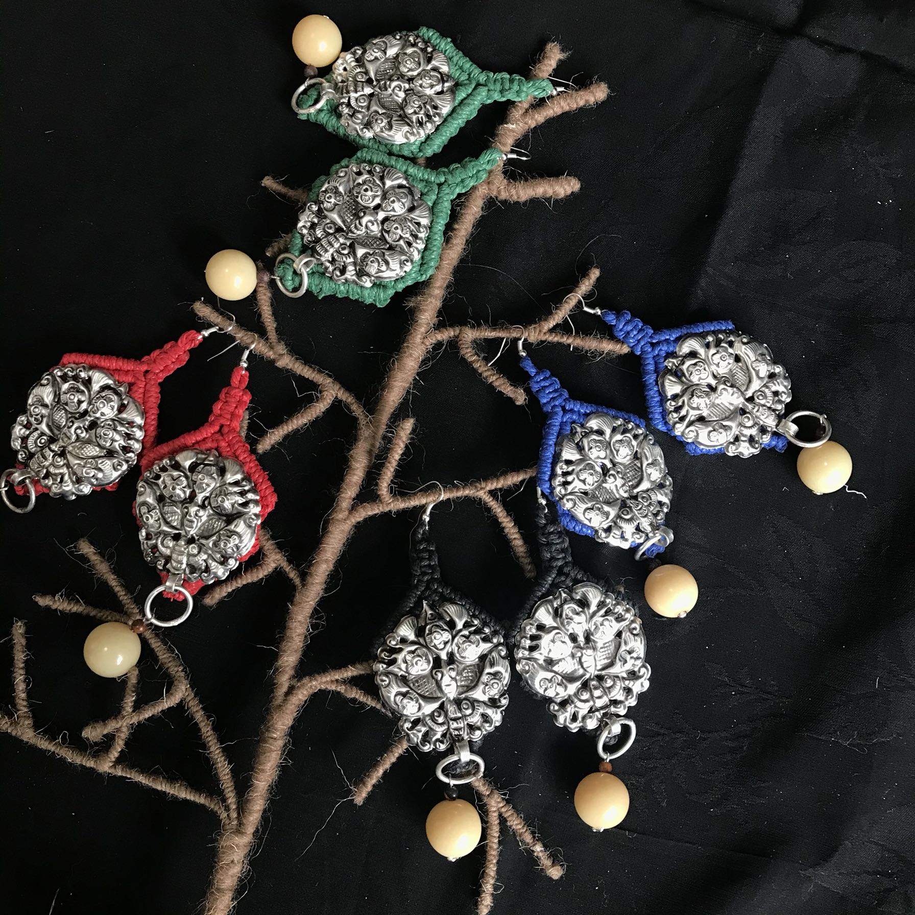 云饰图腾原创设计耳环民族风个性手工蜡线编织苗银耳环