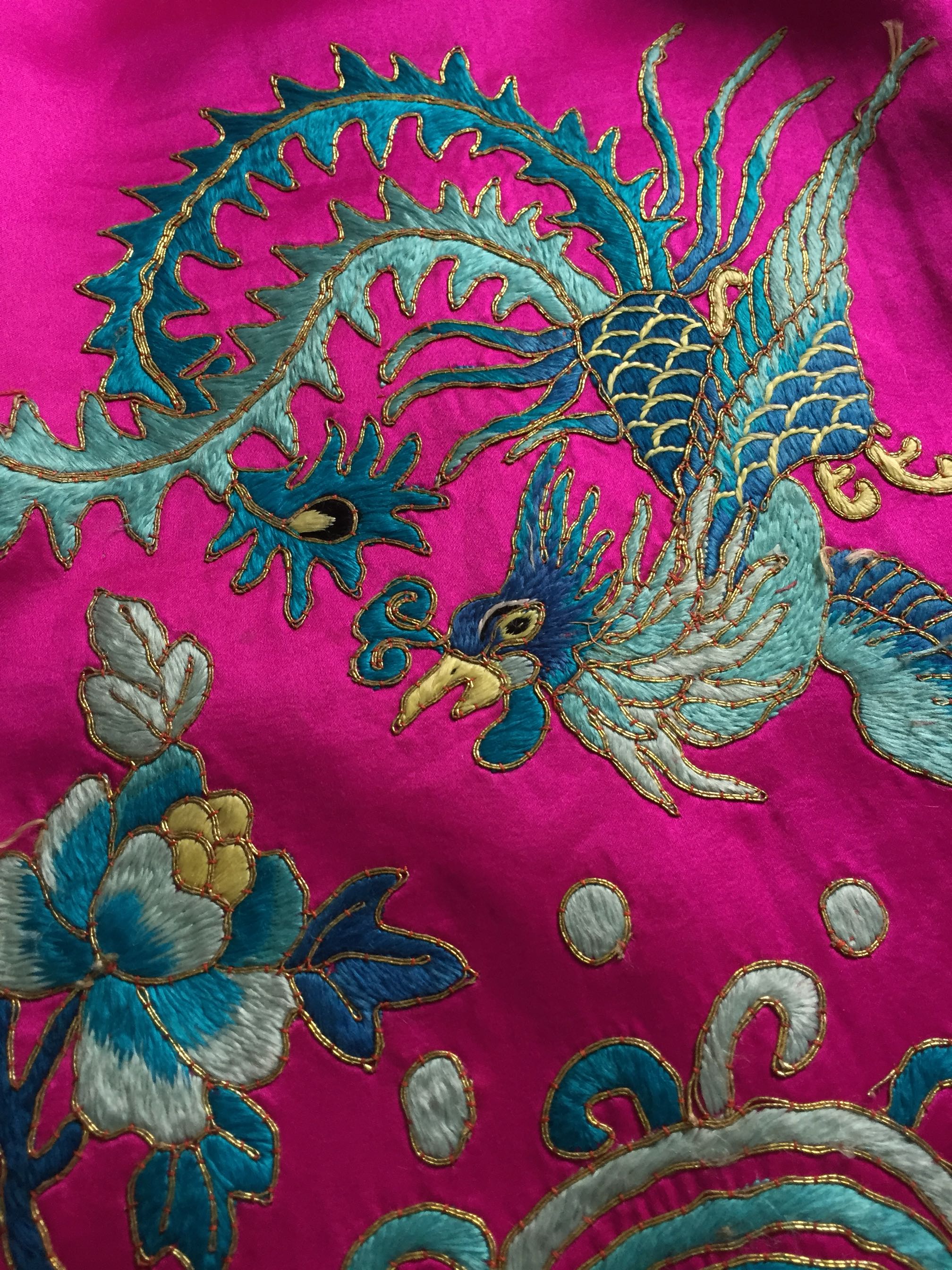 云饰图腾原创设计女装长裤老绣凤凰牡丹缎子大裆休闲裤