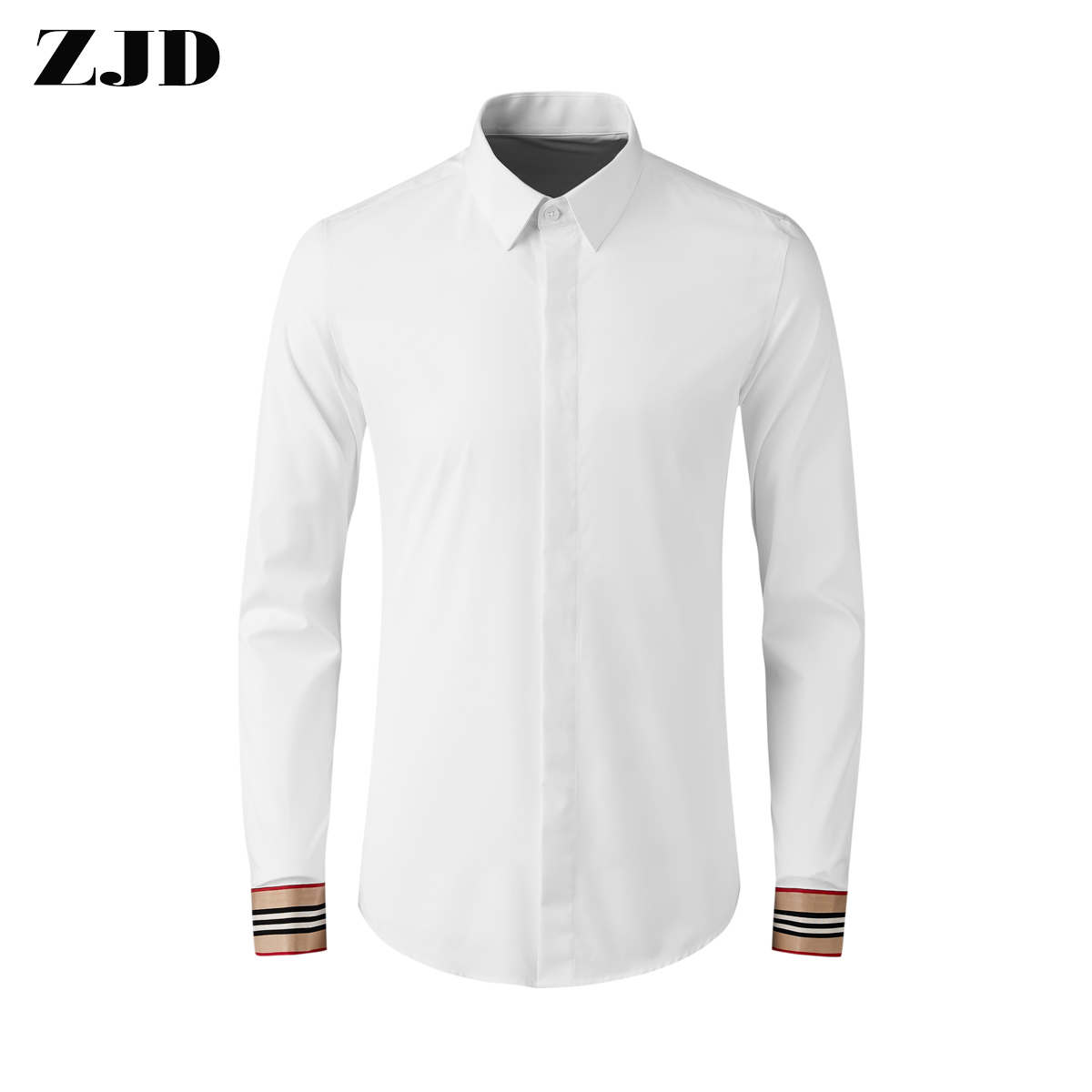 春季潮牌新款袖口织带装饰拼接衬衫男士长袖简约帅气商务休闲衬衣