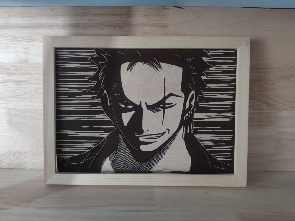动漫木刻画抖音同款海贼王索隆路飞手工木板雕刻木版画