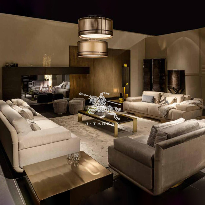 建泰轻奢高定 芬迪fendi款意式简约样板房后现代别墅客厅三人沙发