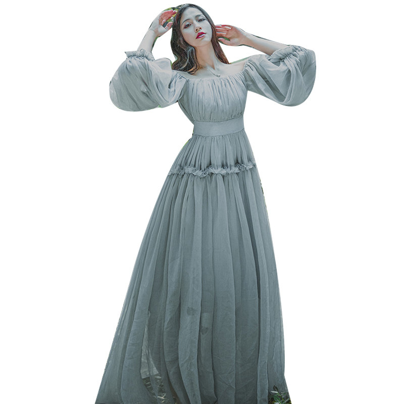 欧式小众复古田园度假旅拍大摆长裙连衣裙