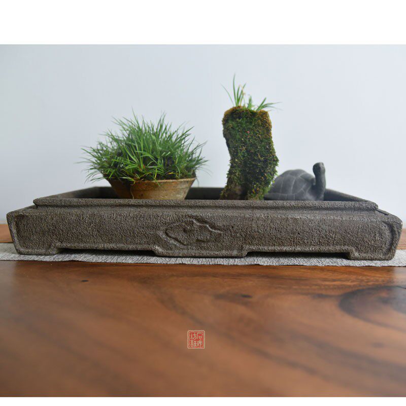 浅槽桌面景观菖蒲专用盆浅水底明镜仿古火山花盆