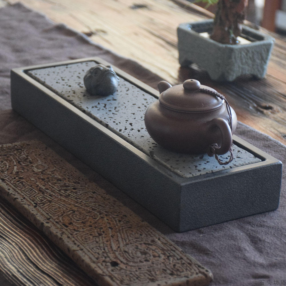 石雕石头茶盘储水古典茶具乌金石小号龙纹茶盘