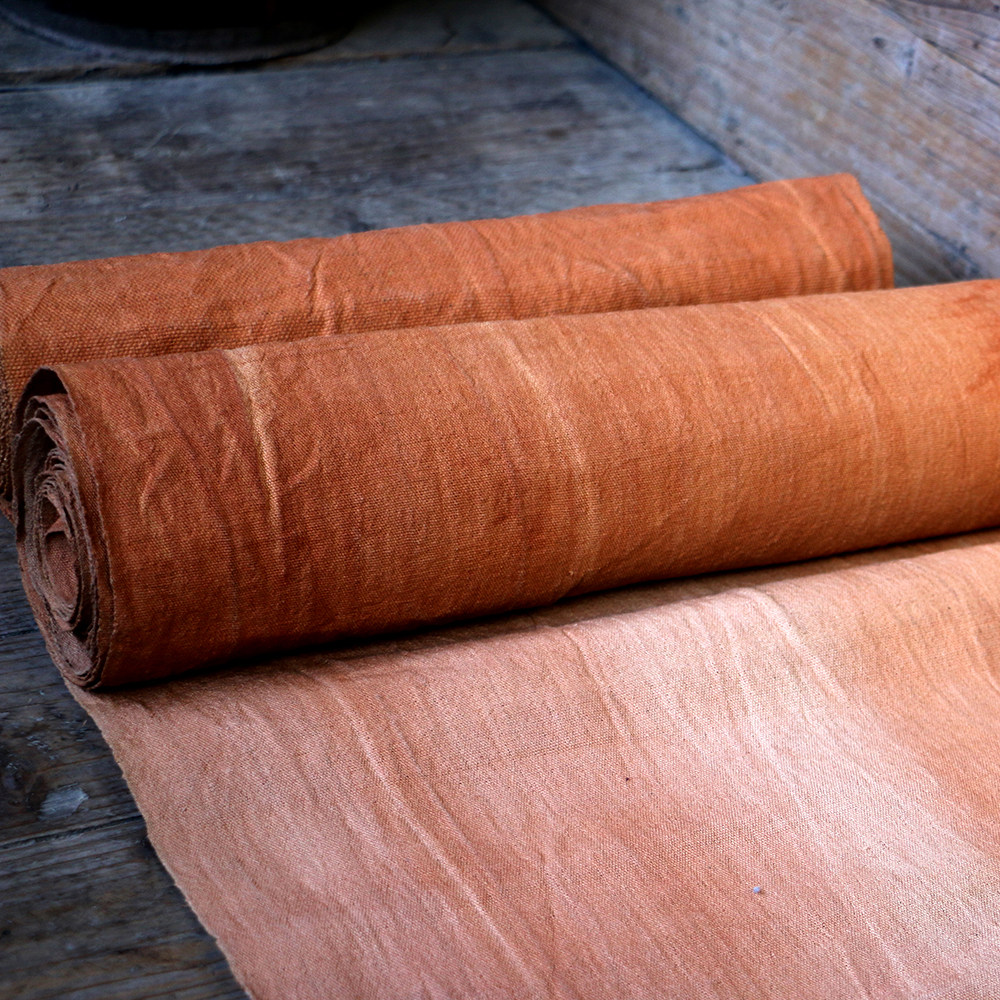 倚山山人柿染土布手织织布太阳柿漆油布植染海绵垫