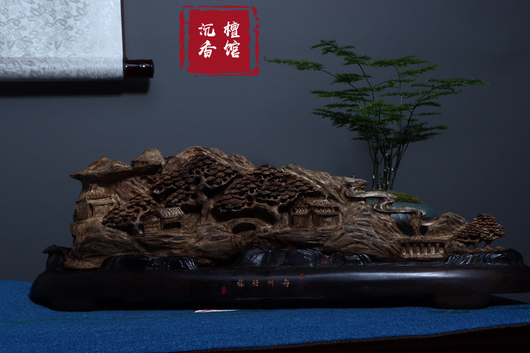 摆件保真印尼天然沉香禅意山水工艺品手工家居木雕