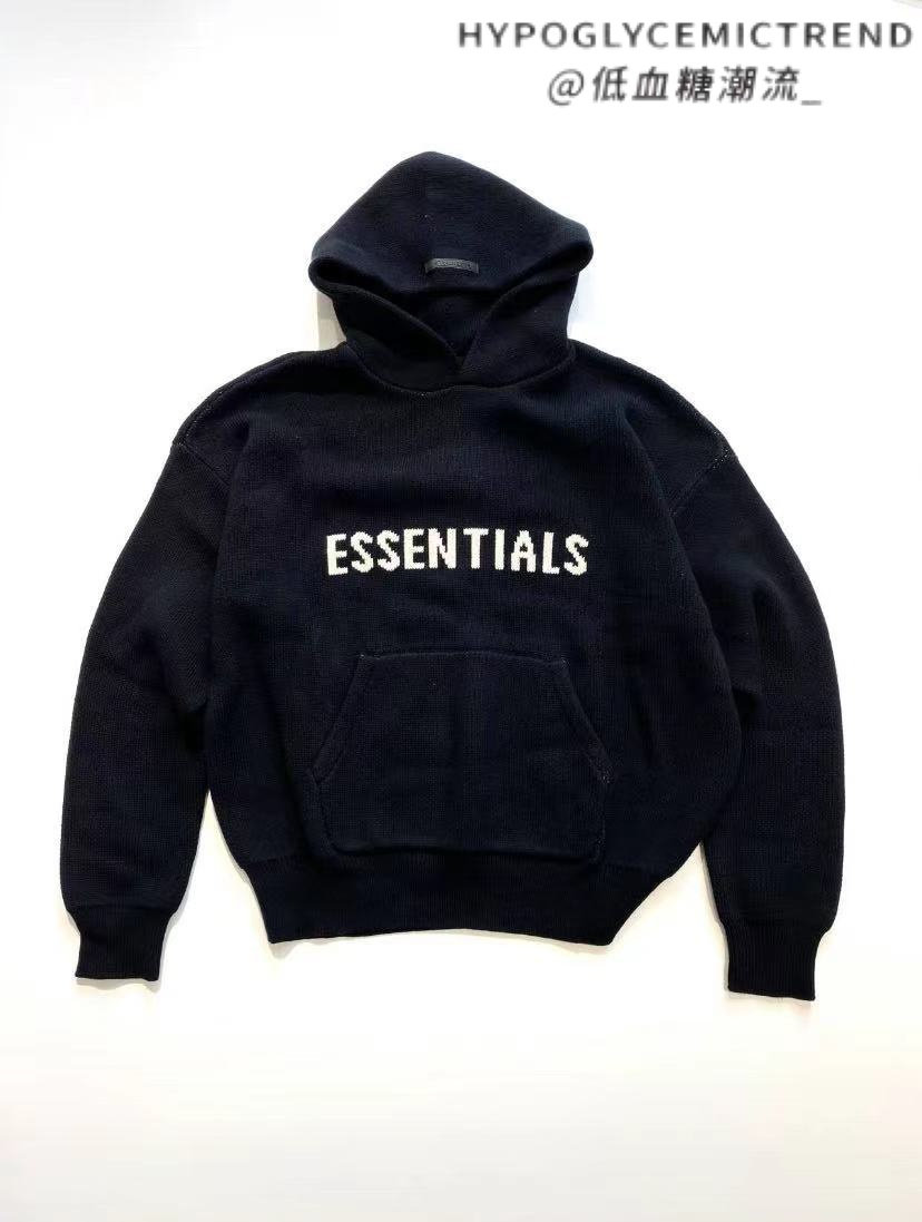 现货fearofgodessentialsfog21针织logo套头连帽针织衫