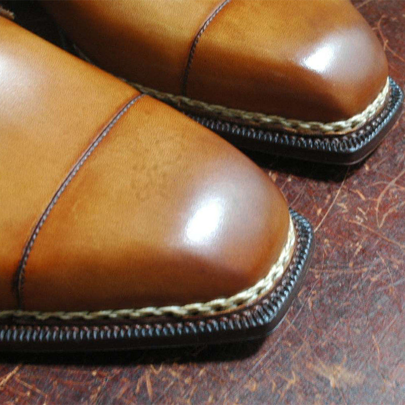 霸气norwegienwelted挪威缝孟克monk方头皮头皮手工皮鞋正装皮鞋