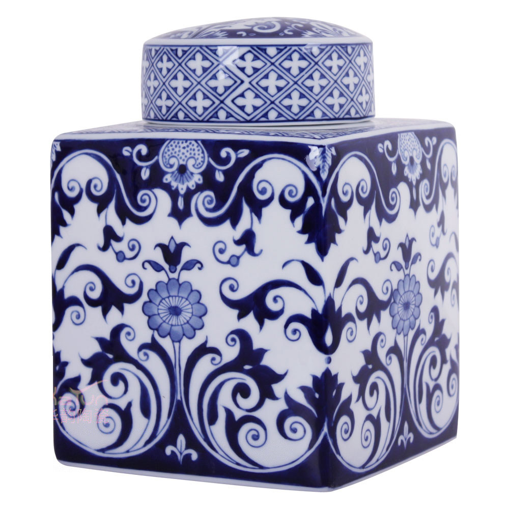 包邮景德镇陶瓷器手绘青花瓷花瓶四方瓶罐罐子欧式花瓶