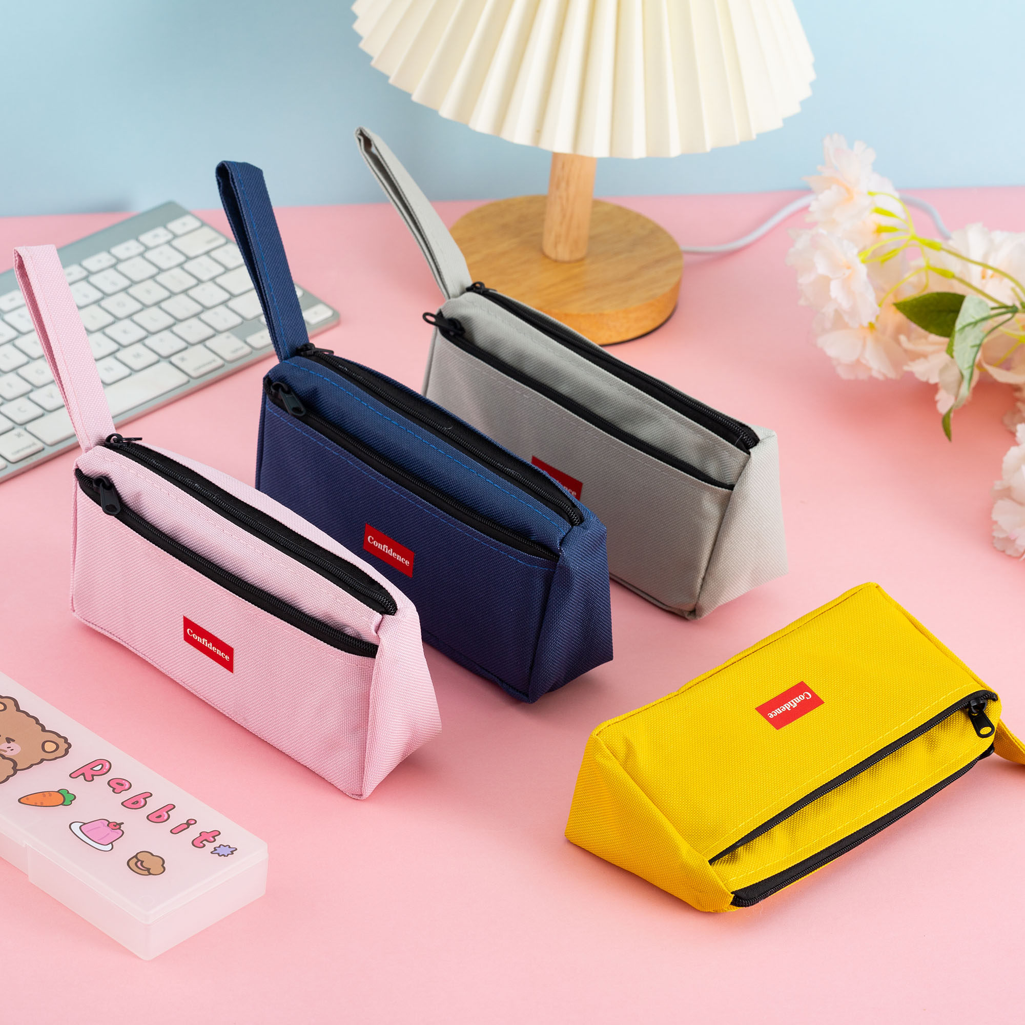 简约手提铅笔双层个性文具盒学生文具收纳礼品笔袋