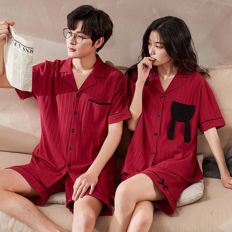 pd派邦奴情侣装红色睡衣夏季新款短袖家居服男士睡衣