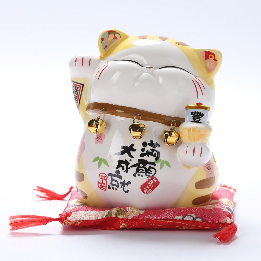日本正品招财猫摆件包脸可爱波斯猫陶瓷居酒屋家居礼品陶瓷储钱罐