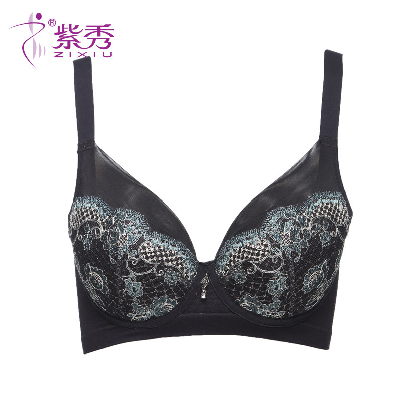 紫秀新款性感蕾丝 女内衣3/4薄杯聚拢调整型收副乳文胸z128