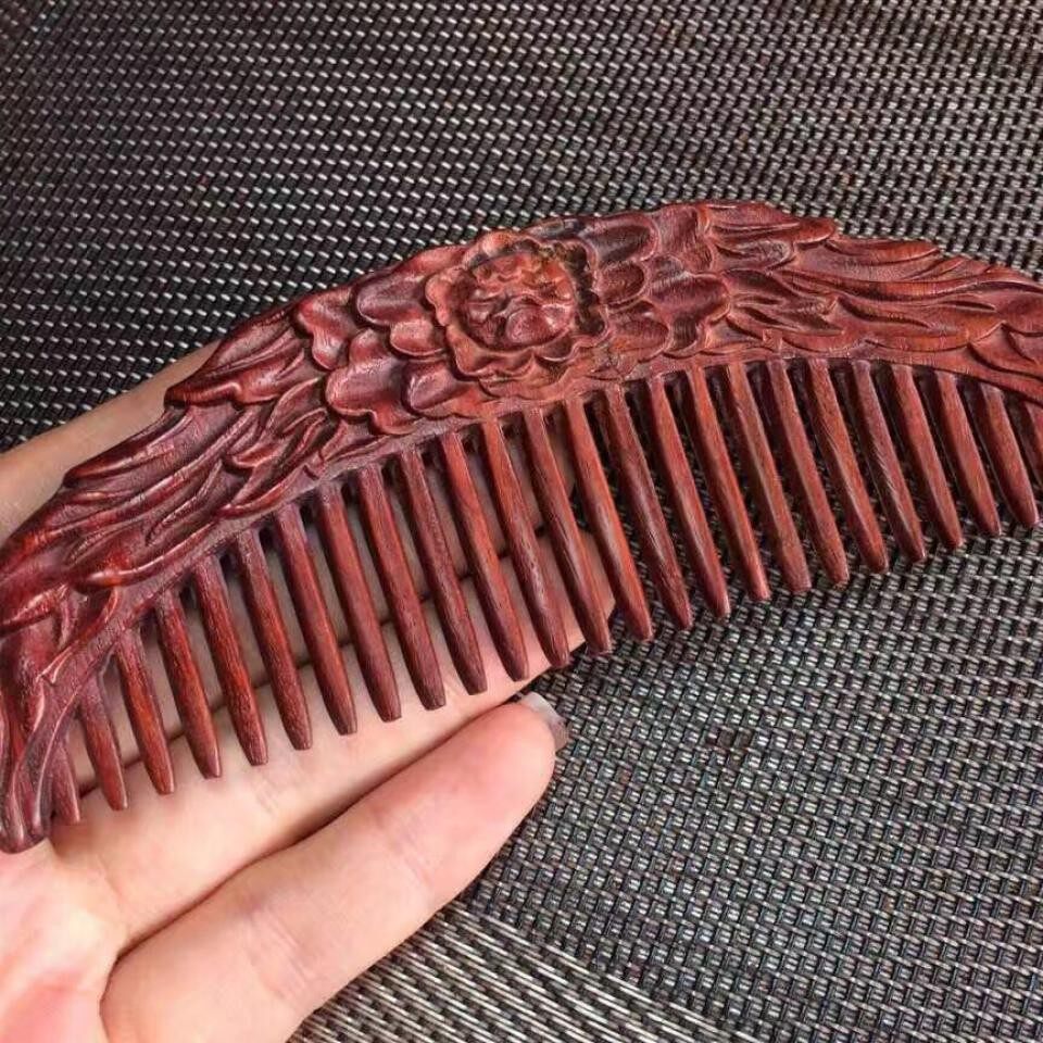 非洲紫檀整料精雕修补美发木梳梳子赞比亚血檀其他特色工艺品