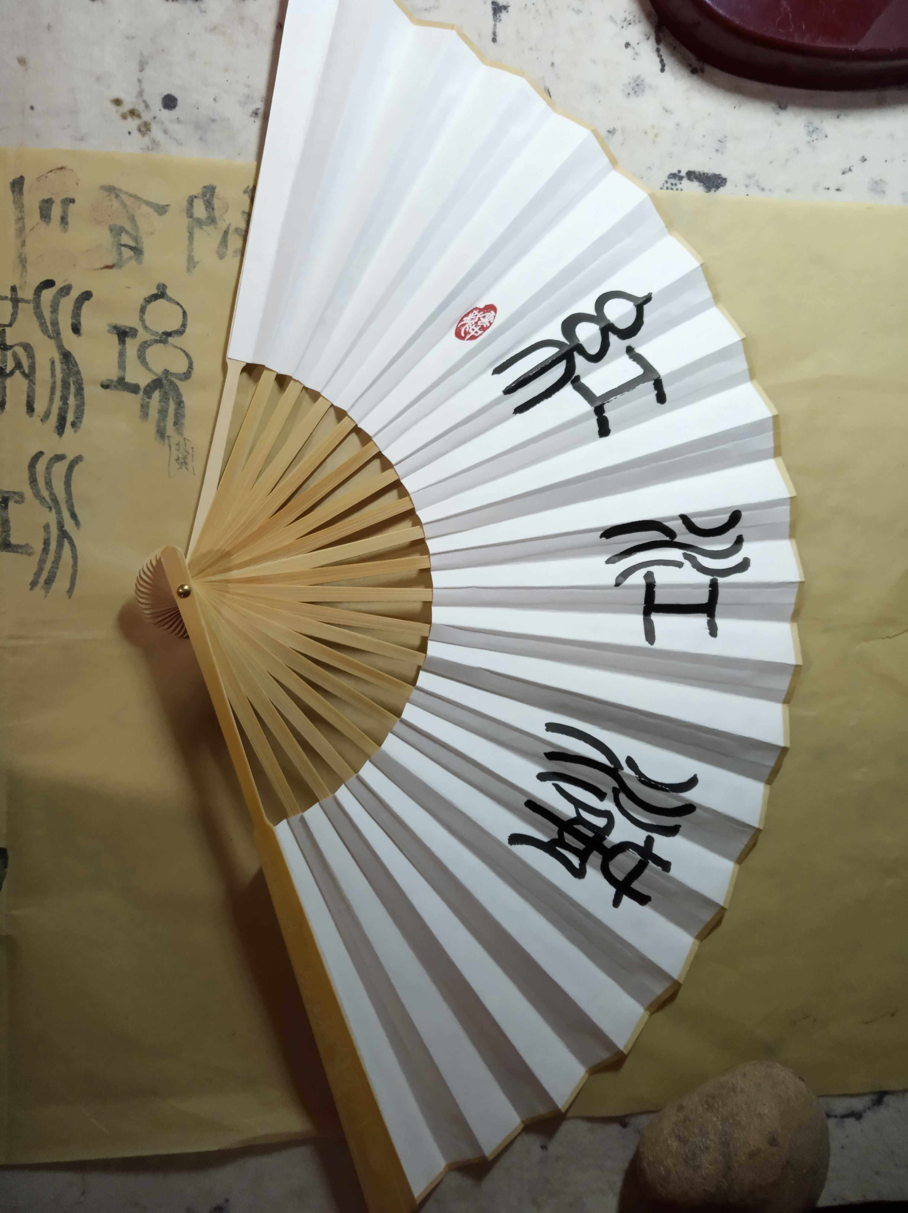 五云满江红诗词岳飞宣扇雕花玉竹九寸五云山真迹扇子