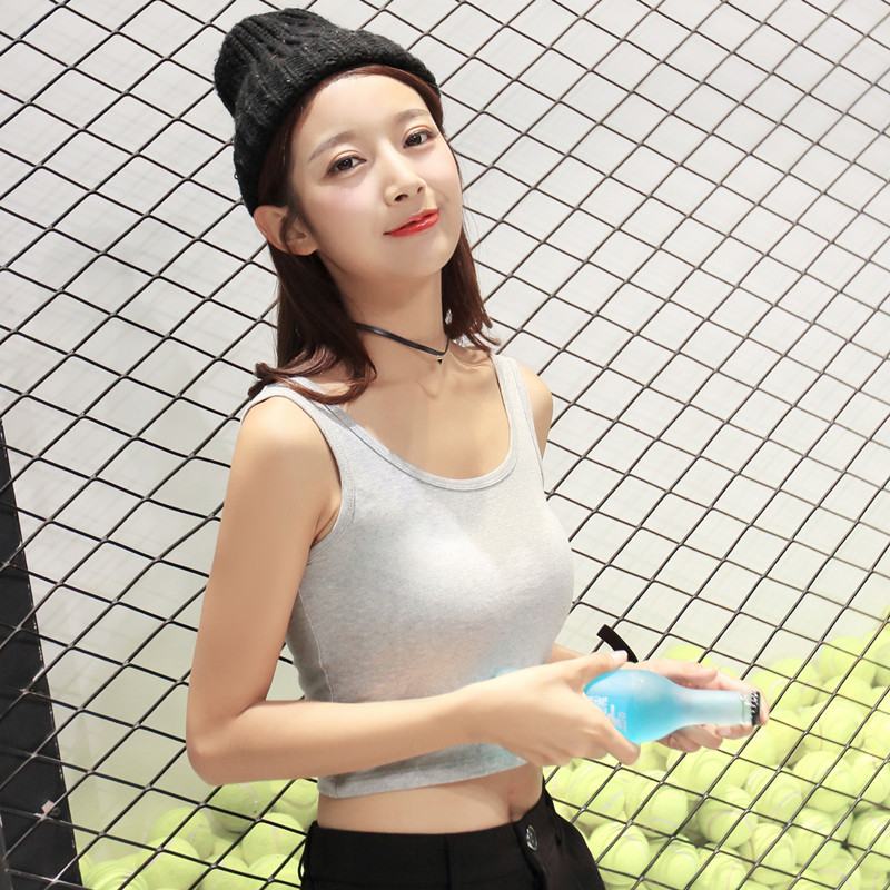 女纯棉露脐吊带背心纯色紧身高腰短款无袖夏季瑜伽白色打底小背心