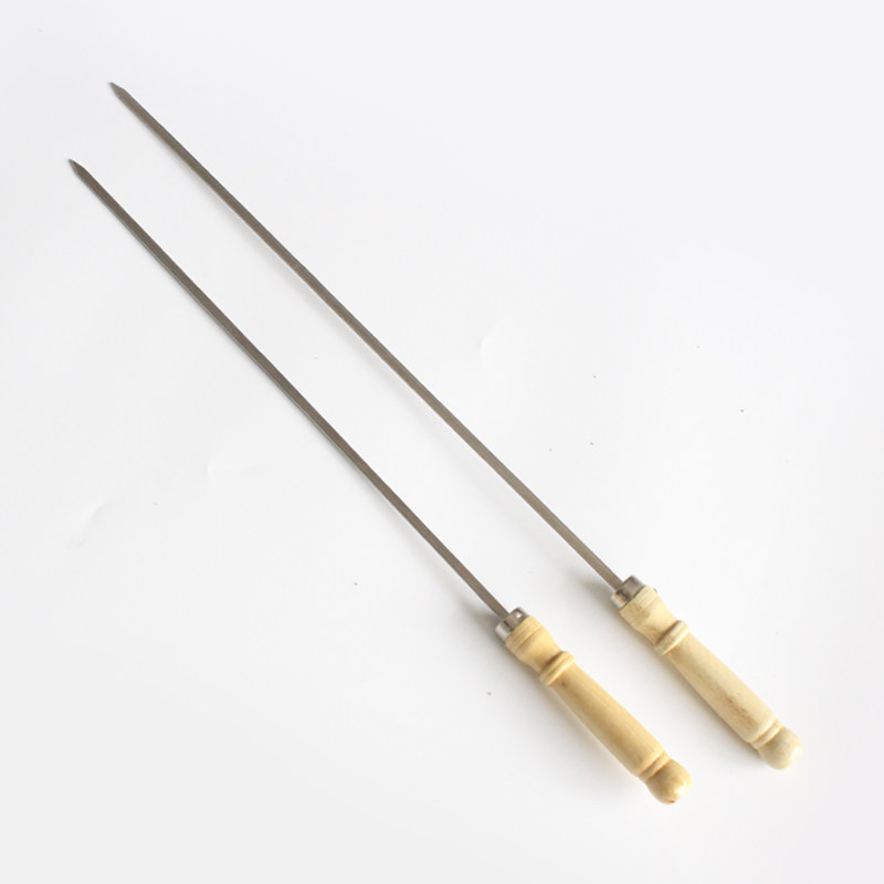 45cm大号不锈钢烧烤签子木柄签子羊肉串扁签针烤肉钢签铁签子钎子