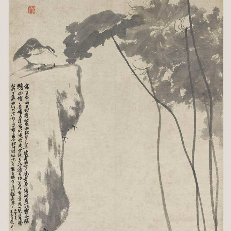 八大山人朱耷荷凫图复古字画水墨花鸟国画真迹国画