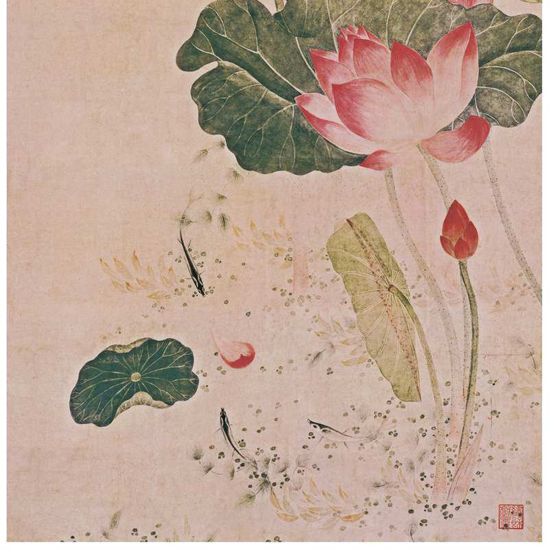 清吴应贞荷花复古字画作品竖幅挂轴花卉国画国画