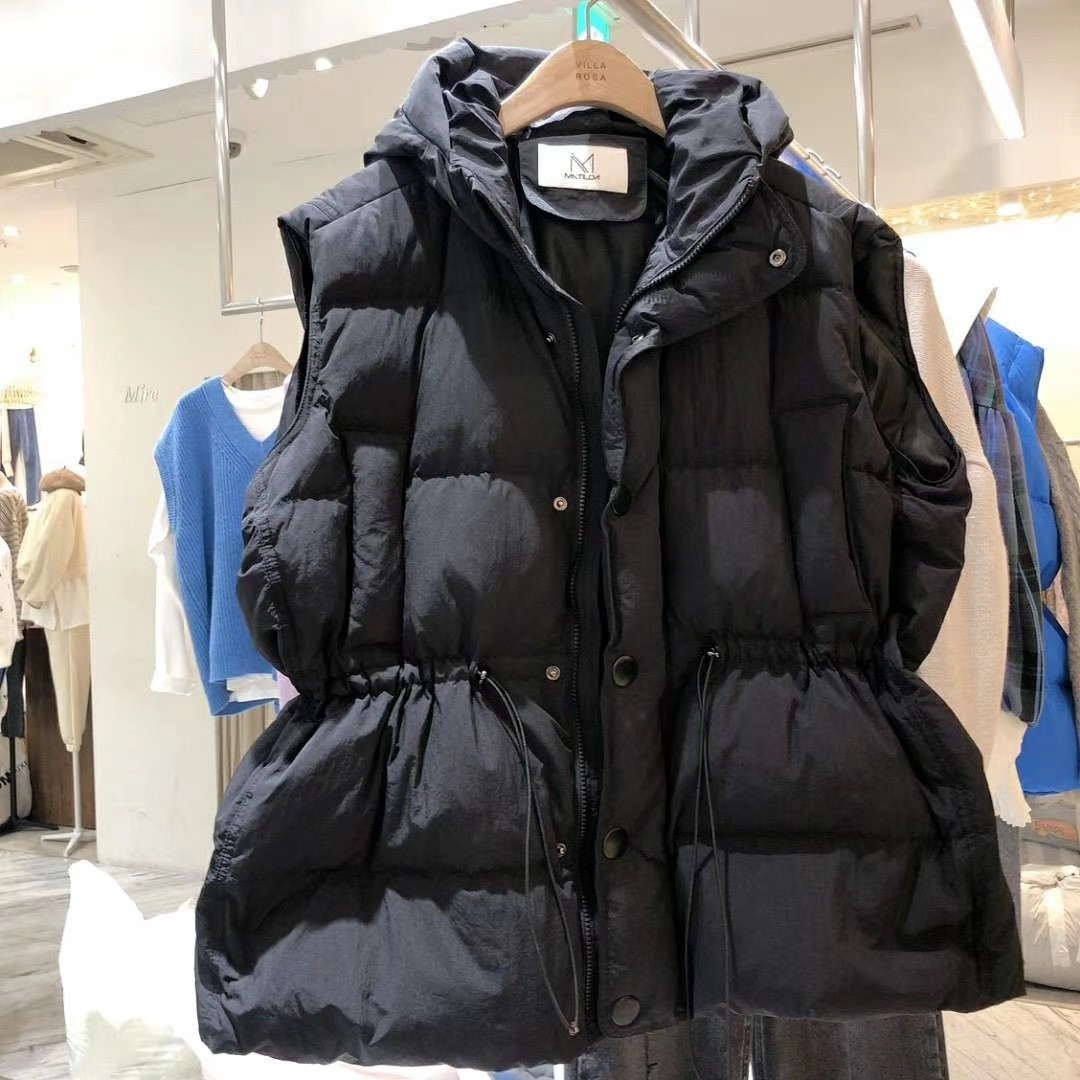 matilda韩国东大门2021冬季女连宽松抽绳收腰羽绒服马夹