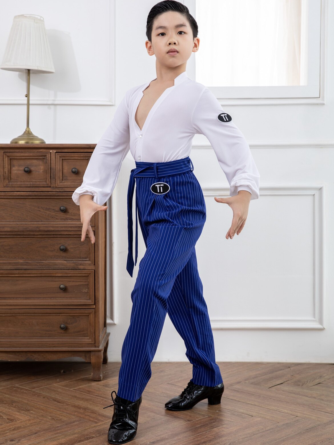 ttdance瑭曈舞服拉丁舞少儿练习b005开口立领灯笼拉丁舞练习套装