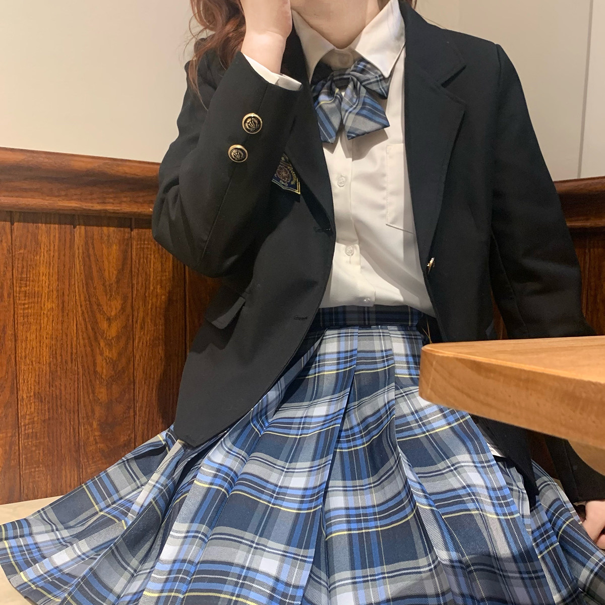 百褶裙jk制服春夏学生高腰格子日系正版黛缥格jk