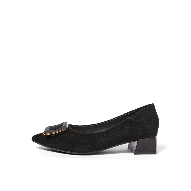 索兰女鞋2022秋季新款气质优雅高跟鞋尖头粗跟单鞋