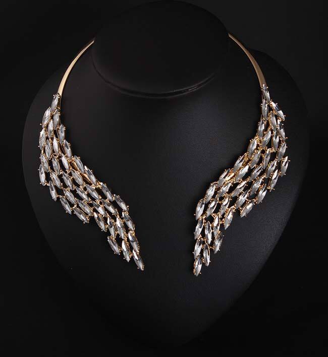 欧美风夸张天使翅膀奢华满钻项圈大牌时尚项链气质女衣服配饰品