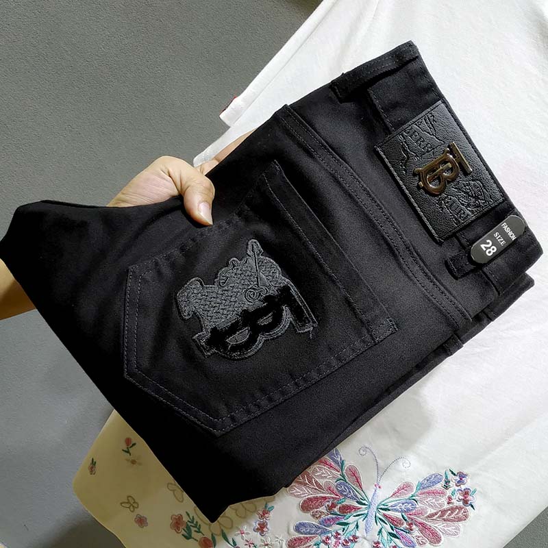 欧洲站潮牌新款黑色牛仔裤男刺绣秋季欧货弹力小直筒休闲商务长裤