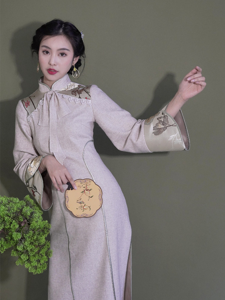 四斤自制如意改良中国民国长款新式袖国风少女旗袍敬酒服连衣裙女