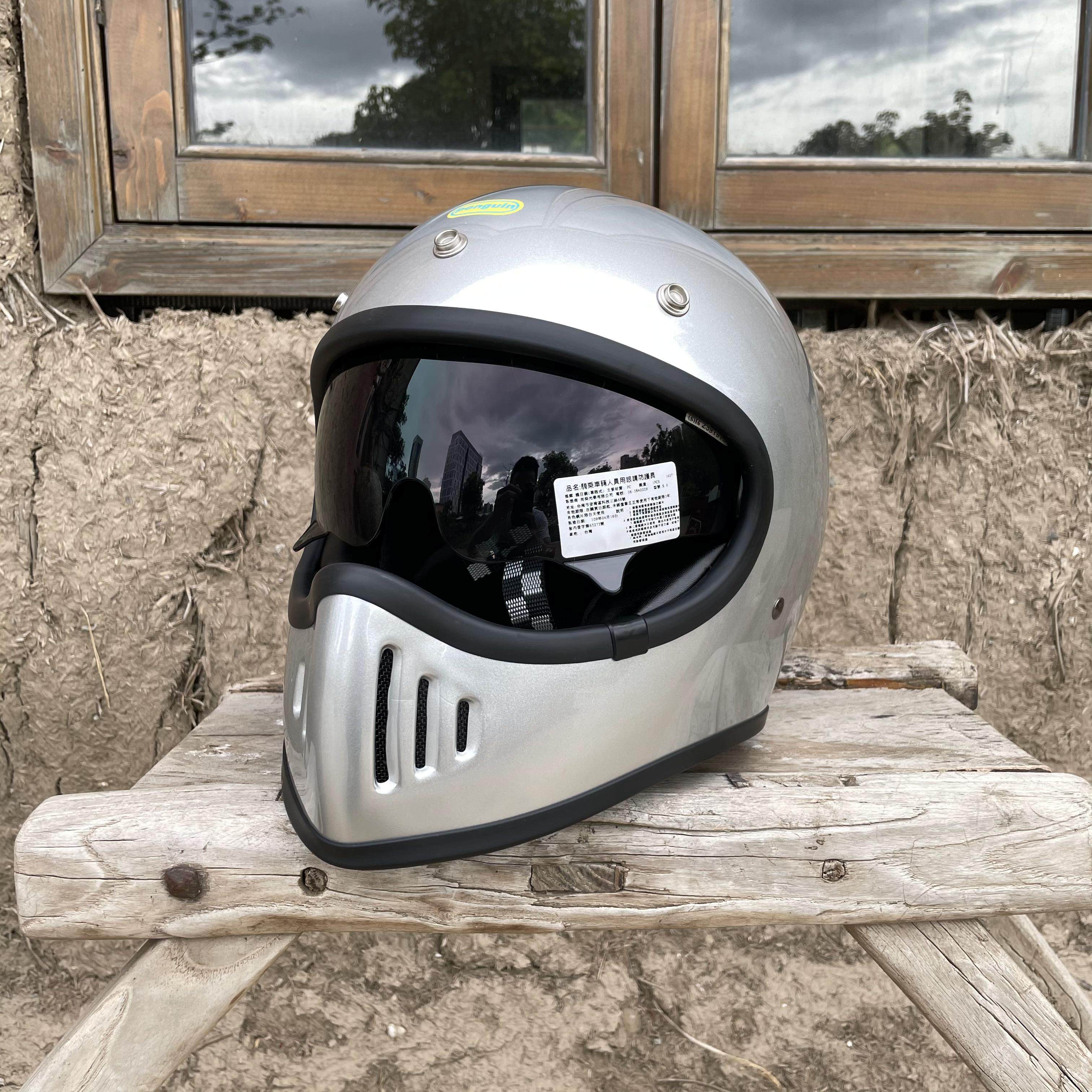 台湾制造penguin海鸟内置镜片复古古山车帽moto3摩托车头盔