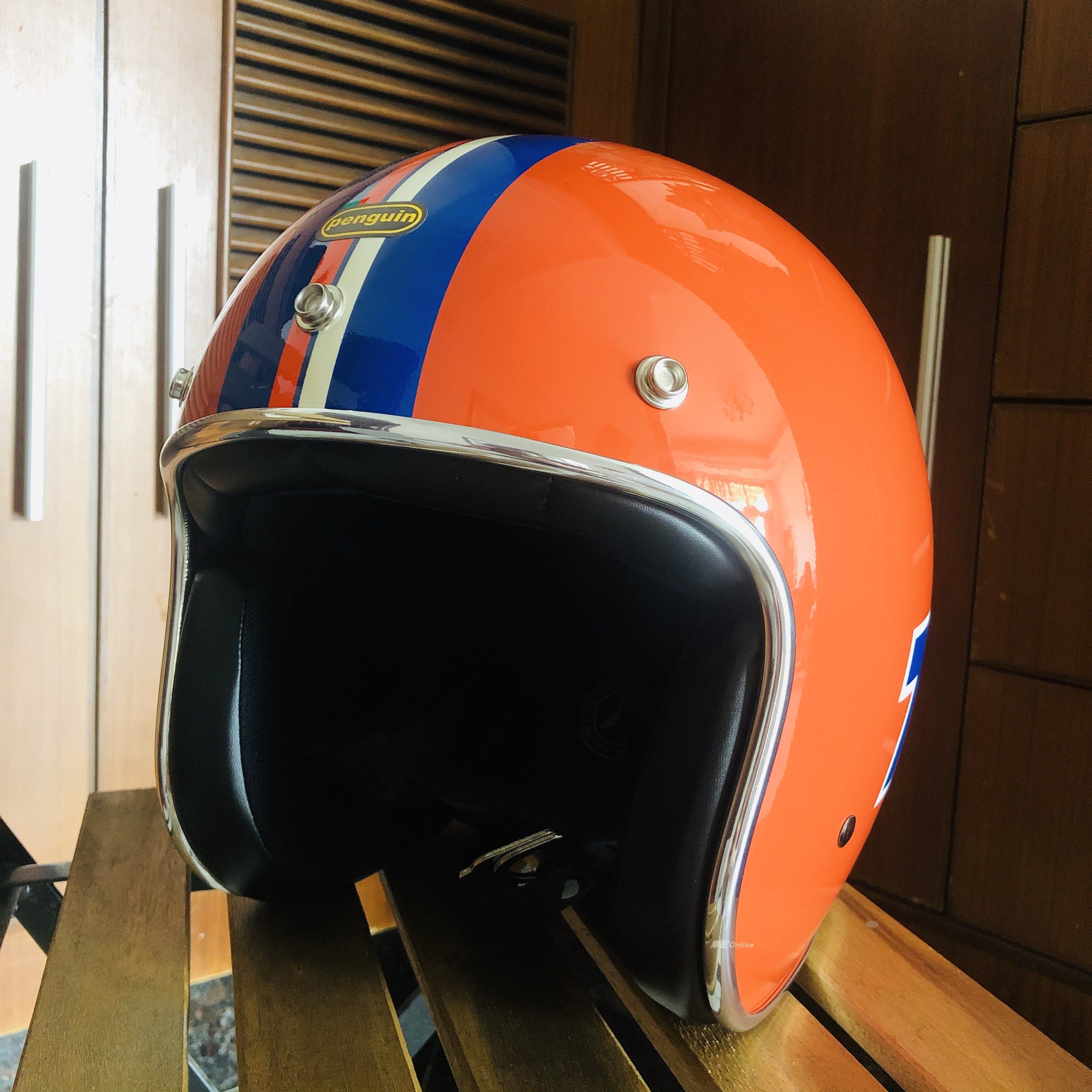台湾penguin复古盔76号头盔34盔半盔vespa橙色姜戈哈雷