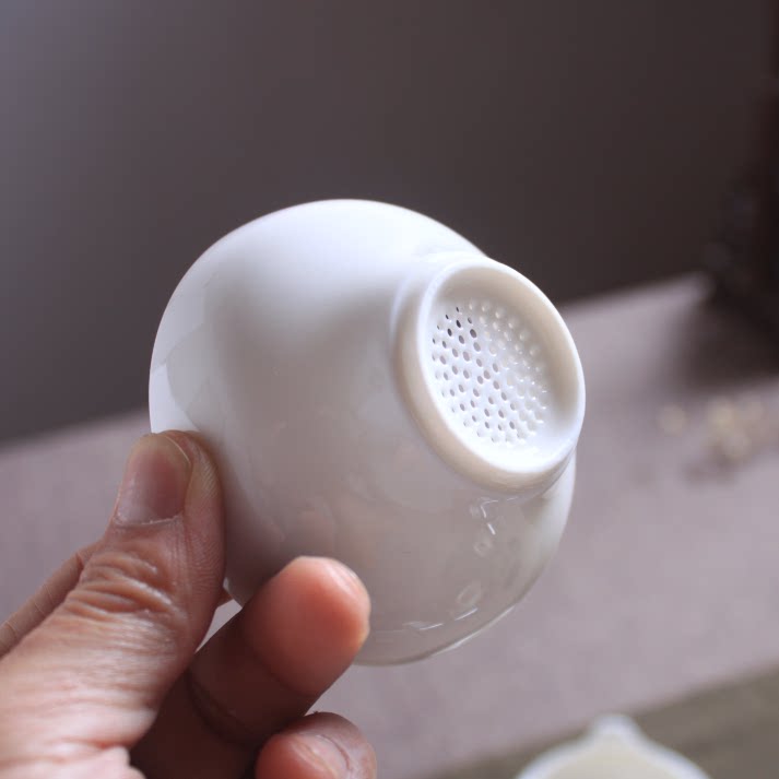 茗盛堂 全瓷茶漏茶滤网 象牙白莹润 陶瓷功夫茶具茶叶茶隔 过滤器