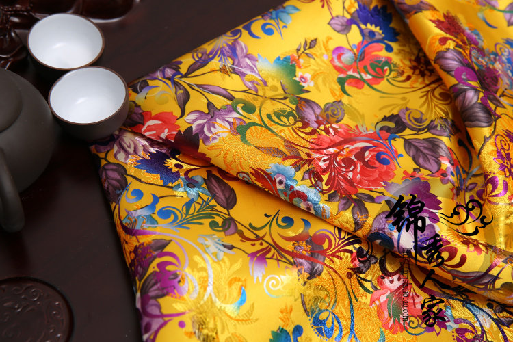 织锦缎布料古装汉服唐装旗袍提花花丝绸缎服装海绵垫