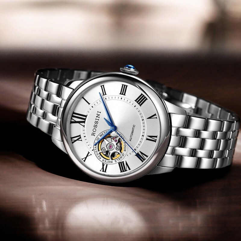 罗西尼新款情侣手表镂空机械表专柜正品皮带男表国产腕表