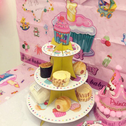 蛋糕纸质三层加厚可折叠点心纸杯托盘儿童派对节日装扮用品
