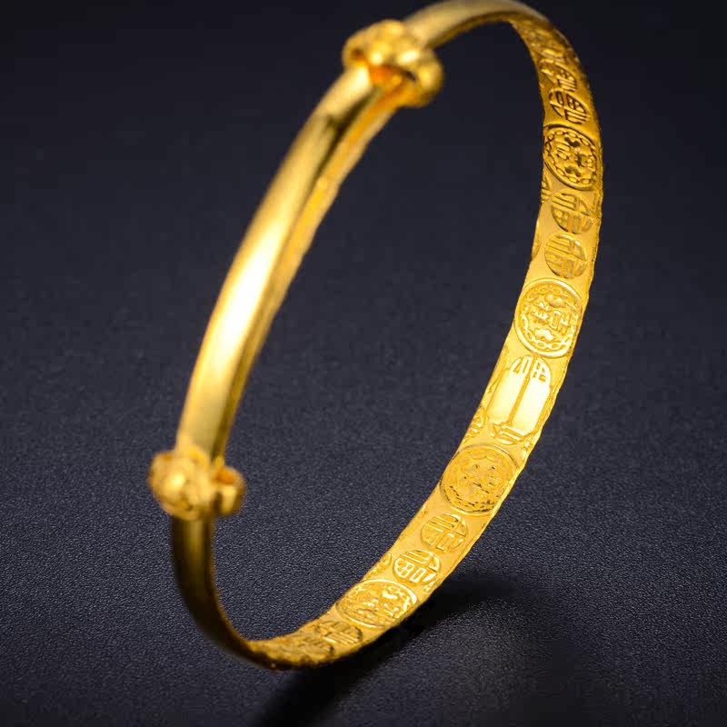 钻石凤凰 黄金手镯女款足金999 满天星车花推拉活口实心手镯正品-牌子