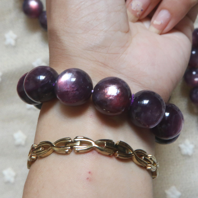 进口天然紫锂云母手串深熟紫葡萄手链女款水晶饰品手链