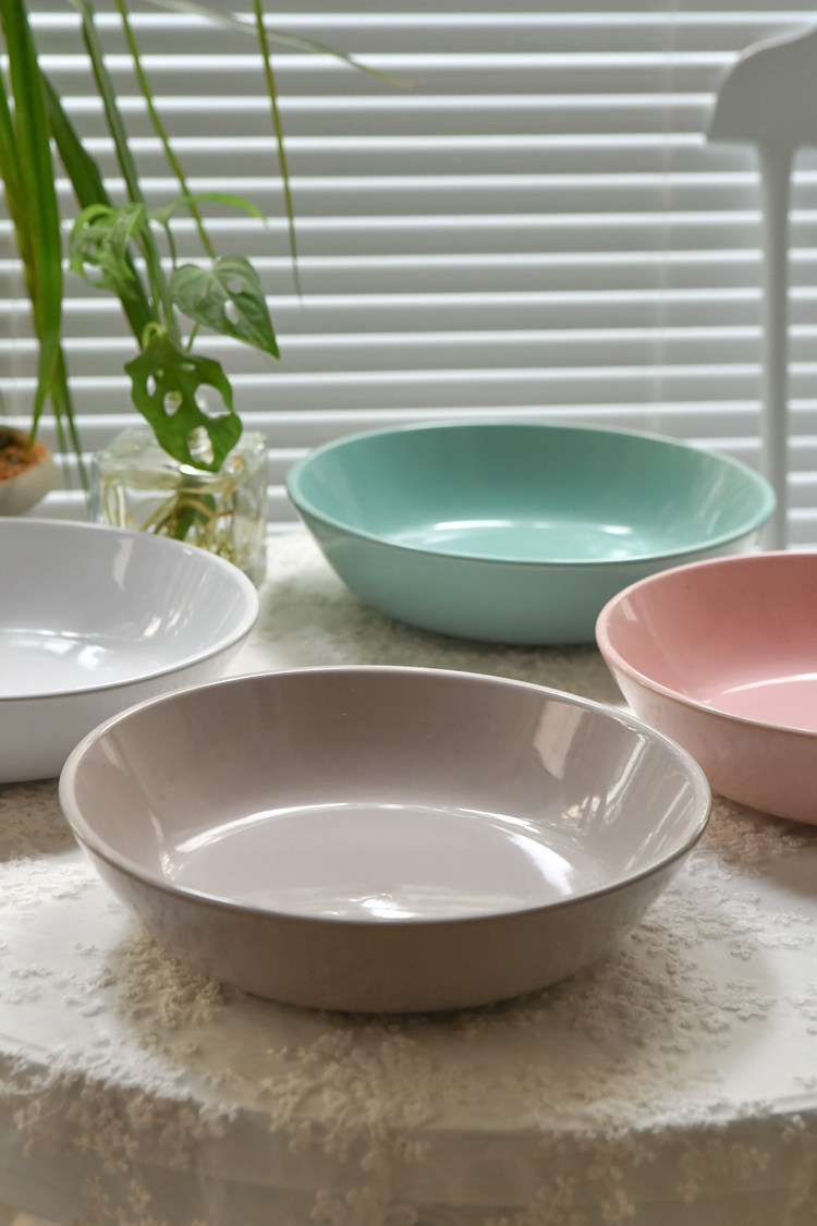 85寸陶瓷平底沙拉碗盘敞口芝麻北欧ins西餐厅碗