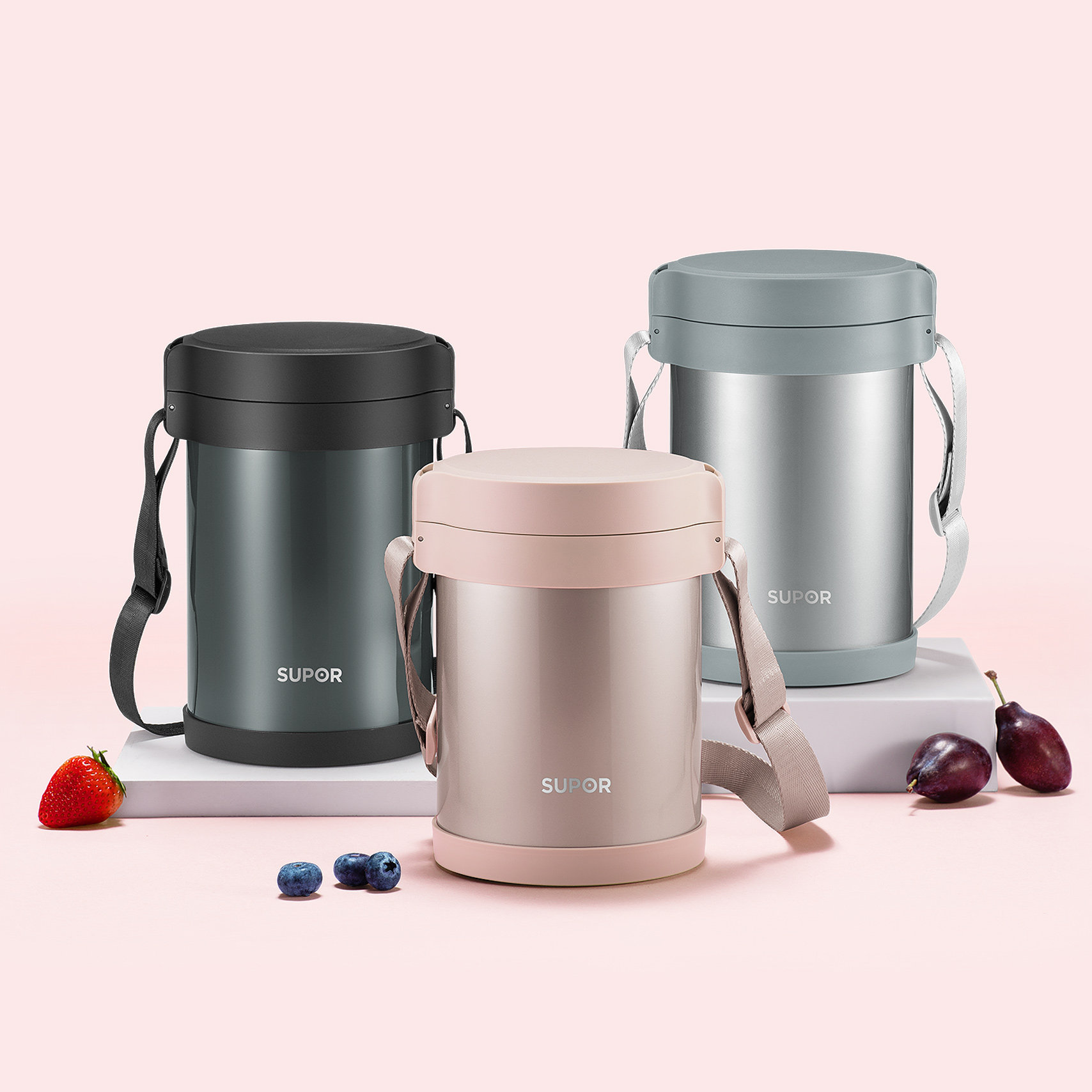 保温苏泊尔不锈钢真空饭盒大容量三层桶提锅密封便当饭盒